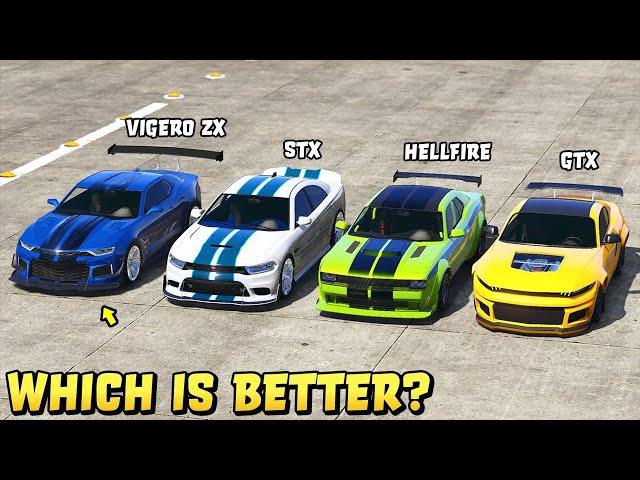 GTA 5 - VIGERO ZX vs HELLFIRE vs BUFFALO STX vs DOMINATOR GTX  [ Track test included ]