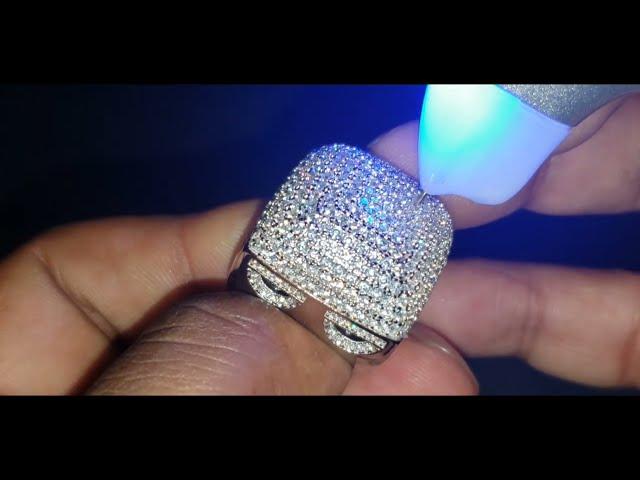 Harlembling fully iced  out HUGE Moissanite hip hop pinky ring review flash test 