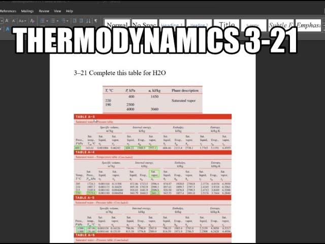 Thermodynamics 3-21 Complete this table for H2O. How to read thermodynamic tables