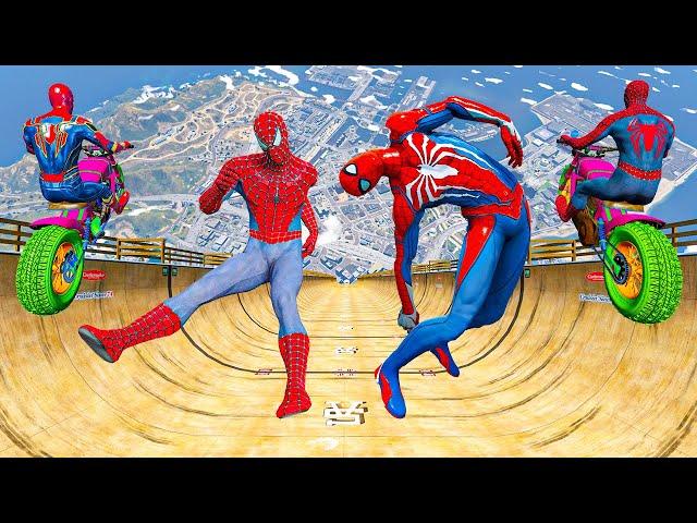 Team Spiderman Falling from Longest Ramp in GTA 5 - Jumping from Highest in GTA 5 