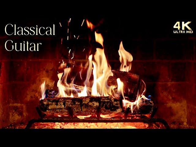 Relaxing Classical Guitar Music Fireplace  Acoustic Instrumental Fireplace Ambience