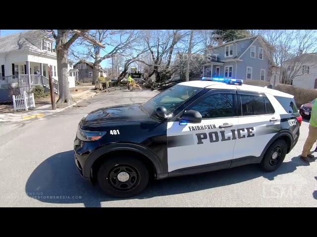 03-07-2025 Fairhaven, MA - Large Tree Falls & Crushes Vehicle- Winds Gusting 48+ Mph