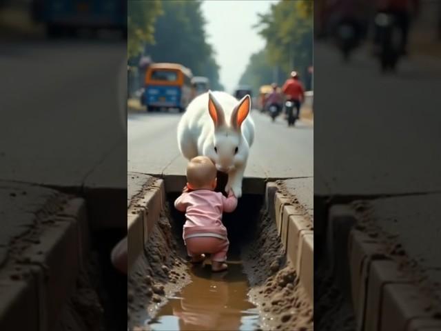 A rabbit saved a baby from a dustbin #RabbitRescue #CuteAnimals #AnimalRescue