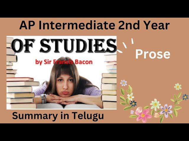 AP Intermediate 2nd Year English Prose 1st Unit"Of Studies"Summary in Telugu Detailed Explanation