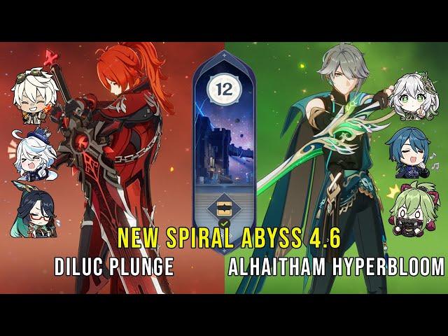 DIluc Plunge and Alhaitham Hyperbloom | NEW Genshin Impact Abyss 4.6 Floor 12 9 Stars