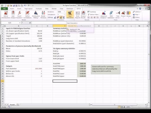 @RISK Guided Tour - Advanced Features - Six Sigma Functions