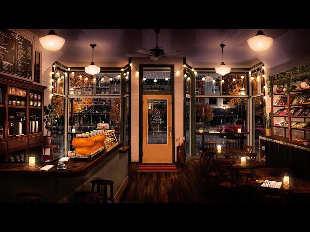 Cozy Fall Coffee Shop Ambience: Relaxing Jazz Music & Rain Sounds for Studying, Relaxation, & Sleep