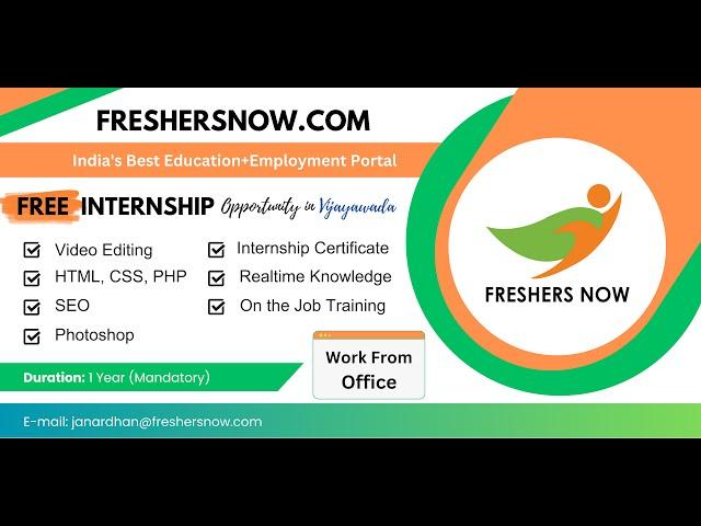 Freshersnow Internship Program in Vijayawada with Stipend | SEO, Video Editing, Web Designing