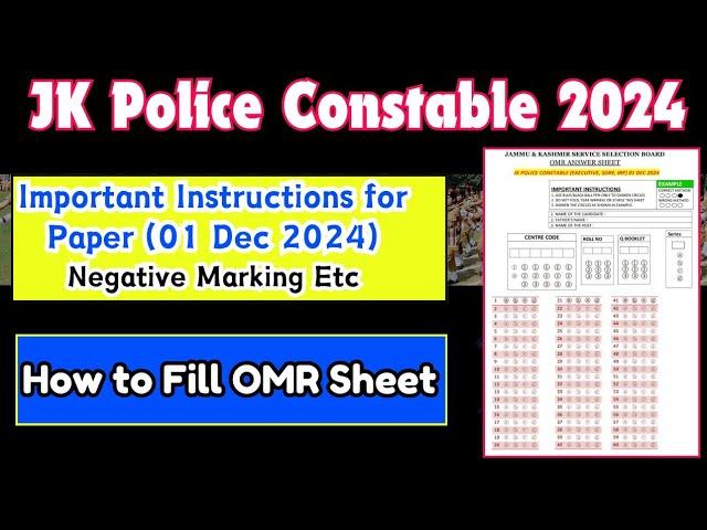 JK Police Constable: Important Instructions & How to fill OMR Sheet & Negative Marking  JKSSB