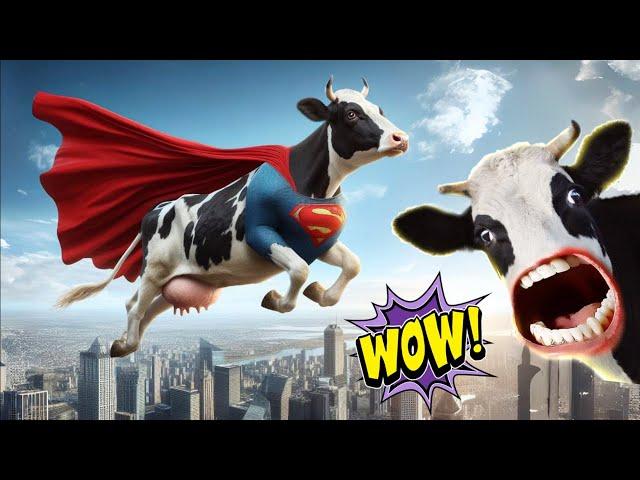 Super man cow flying animation | funny cow videos | cow dance