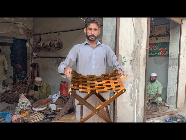 These Artisan are Experts in Making Folding Wooden Stool with Brass Inlay Work || DIY Folding Stool