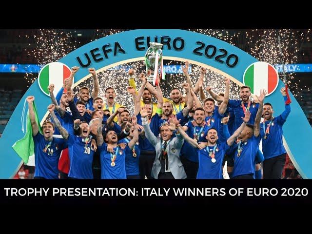 TROPHY PRESENTATION: Italy Euro 2020 Winners: The Trophy, England Collecting Runners-Up Medals