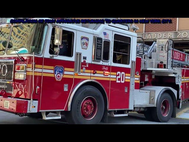 COMPILATION OF FDNY APPARATUS RETURNING TO THEIR RESPECTIVE FIREHOUSES THROUGHOUT NEW YORK CITY.  14