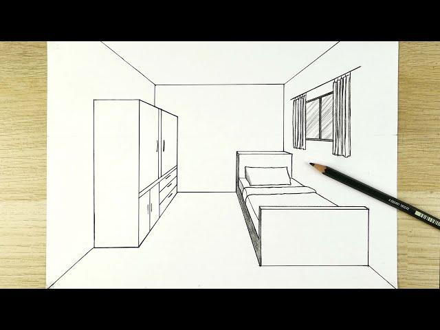 How to Draw a Bedroom in 1-Point Perspective | perspective drawing | drawing room | Arts Academy HD