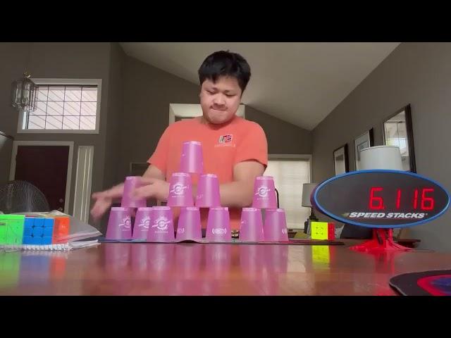 Speedcubing and Sport stacking Relay in 10.669 seconds