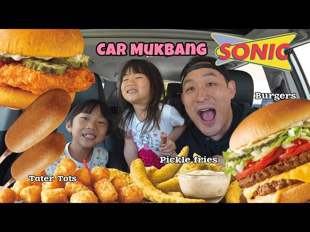 SONIC DRIVE IN MUKBANG!! CORNDOGS and Burgers and Pickle Fries