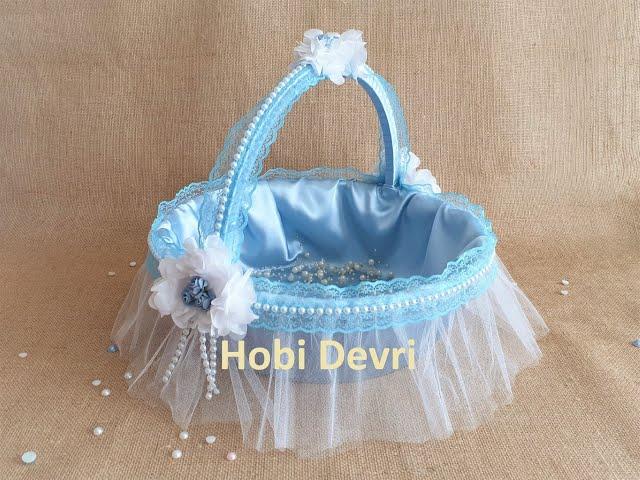 DIY Making Baby Shower Basket,Wedding Basket,Blue Basket Ornament, Mavi Bebek Sepeti Süsleme