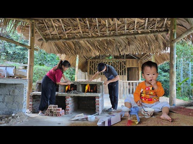 giang nga and Phong's process of completing the wood stove - the kitchen has become beautiful.