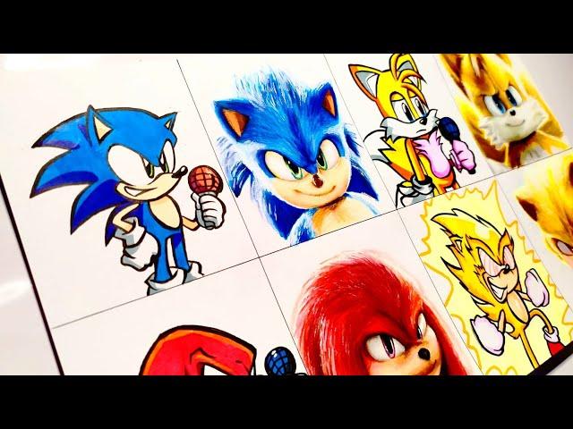 Drawing FNF Sonic Mod VS Sonic The Hedgehog Movie (Sonic, Tails, Knuckles, And Super Sonic)