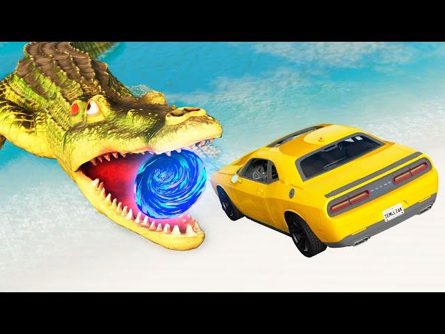 Car VS Portal Trap To Another Universe From Alligator | BeamNG Drive | BimTestCrash