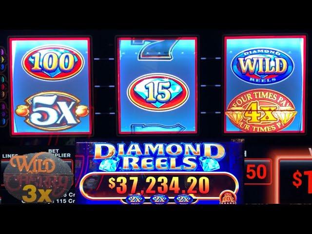 AWESOME NEW Diamond Reels slot! Triple Double Wild Cherry + 5x5x5x JACKPOTS + Double 3x4x5x Diamond!