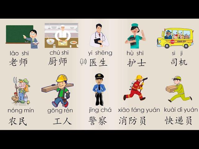 【EN SUB】Jobs in Chinese Mandarin, Occupation in Chinese,  职业词卡,教学视频，汉语教学词卡，中文学习词卡/MrSunMandarin