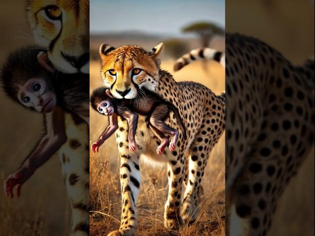 Leopard attacks poor baby monkey #monkey #animals #shortsfeed  #wildlife #emotional #leopard #ai