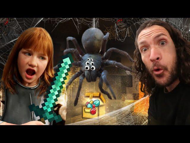 SECRET FORT in a SPiDER CAVE ️ Adley & Dad build a hidden Minecraft Club House with a SPA inside