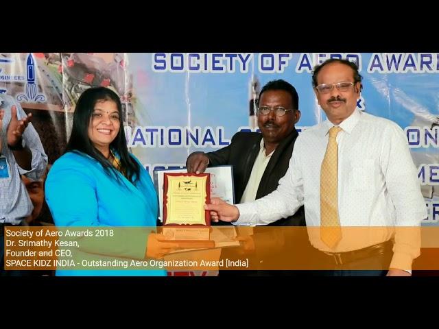 Outstanding Aero Organization Award | SPACE KIDZ INDIA | Dr. Srimathy Kesan Speech | Society of Aero