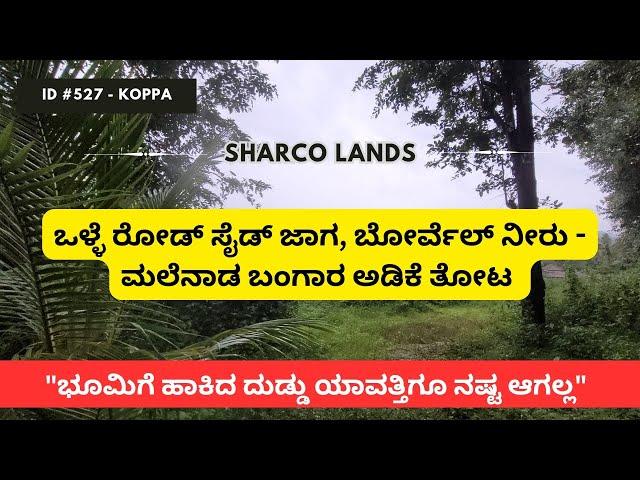 ID #527 - Koppa - 2 ಎಕರೆ 20 ಗುಂಟೆ ಕೃಷಿ ಭೂಮಿ ಮಾರಾಟಕ್ಕಿದೆ. | ಕೊಪ್ಪ | ಅಡಿಕೆತೋಟ