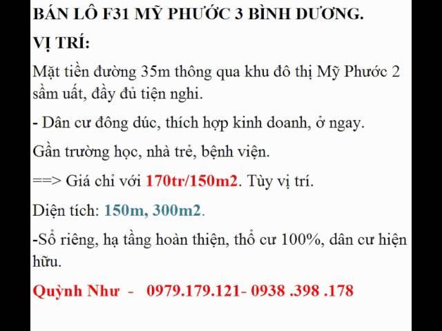 Lô f31 Mỹ Phước 3 mặt tền đường 35m,vị trí đẹp, tiện xây trọ