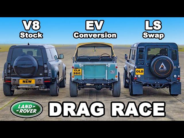 New V8 vs LS Swap vs Tesla Motor: Land Rover DRAG RACE