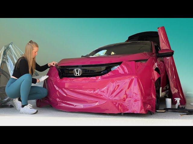 First Time Vinyl Wrapping my Civic PINK !!