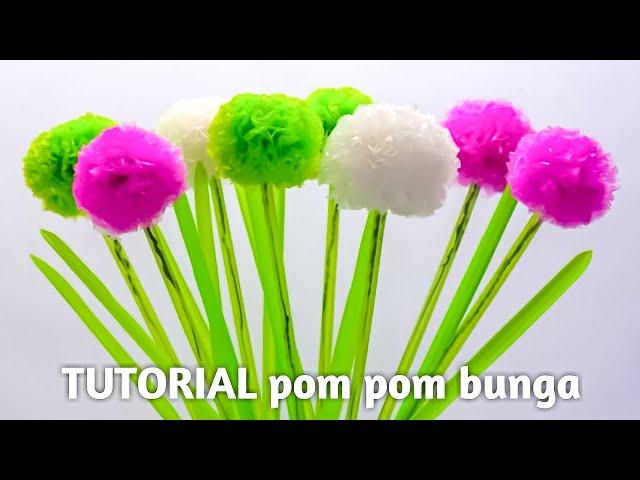 Kerajinan tangan membuat bunga pom pom dari KRESEK dari barang bekas