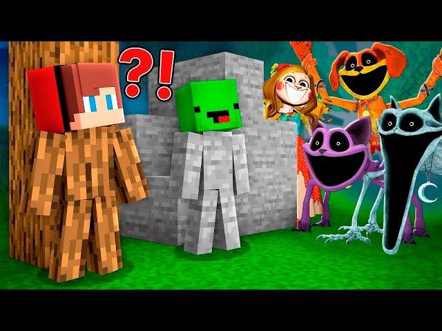 JJ and Mikey HIDE From Poppy Playtime Chapter 3 MONSTERS in Minecraft Challenge - Maizen