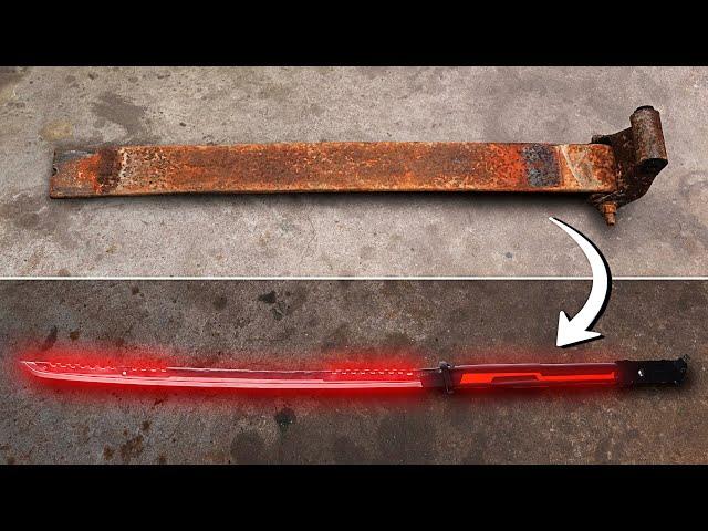 Forging a GLOWING KATANA from a Rusty Leaf Spring (ASMR)