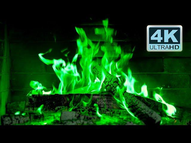  Green Fireplace 4K! Magic Fireplace Burning with green flames (12 HOURS)