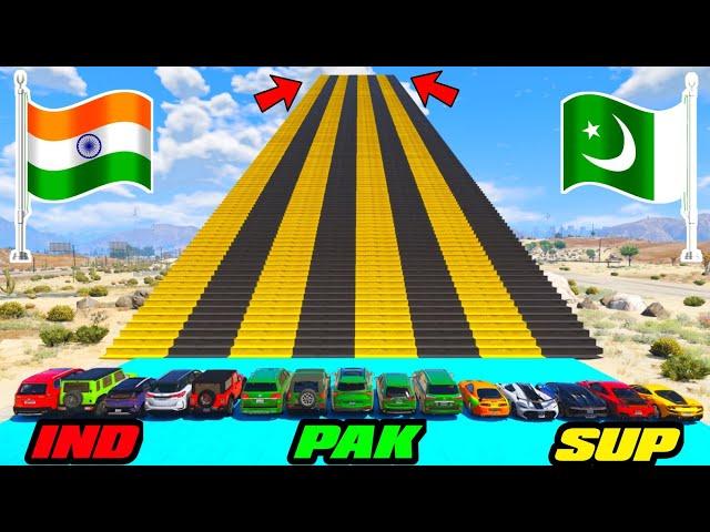 GTA 5 INDIAN CARS VS PAKISTAN CARS VS SUPER CARS STAIRS CLIMBING CHALLENGE | Gta 5 Gameplay