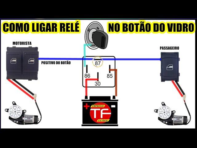 Esquema de ligação para instalar um relé no botão do vidro elétrico