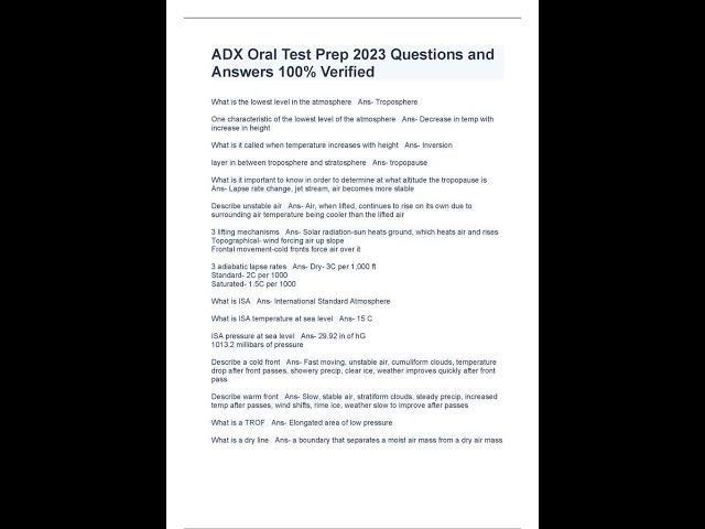 ADX Oral Test Prep 2023 Questions and Answers 100% Verified