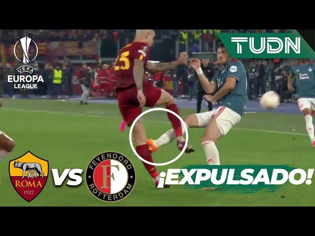 ¡TODO MAL! Santi Giménez EXPULSADO | Roma 4-1 Feyenoord | UEFA Europa League 22/23 4tos | TUDN