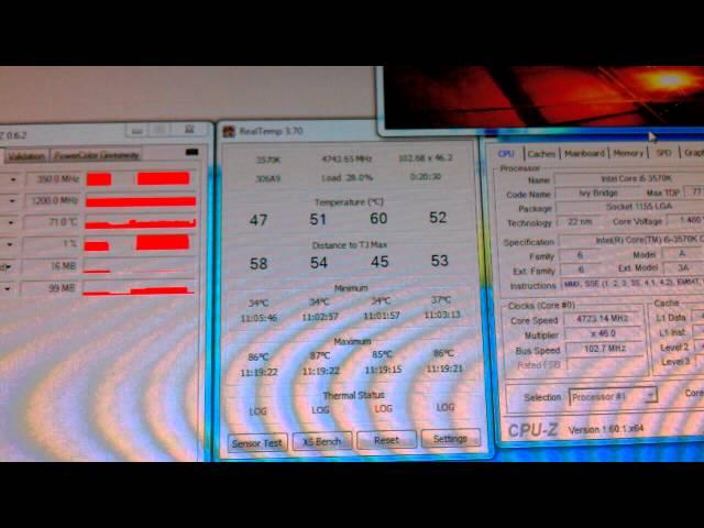 Speed and temperature variations while running PCMark7.