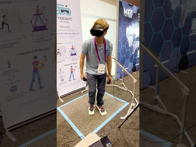 Freeaim VR Shoes walking sim at AWE2023: New tech to replace VR treadmills