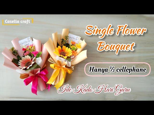 TUTORIAL BUKET BUNGA 1 TANGKAI SIMPLE HEMAT KERTAS || IDE KADO HARI GURU || SINGLE FLOWER BOUQUET