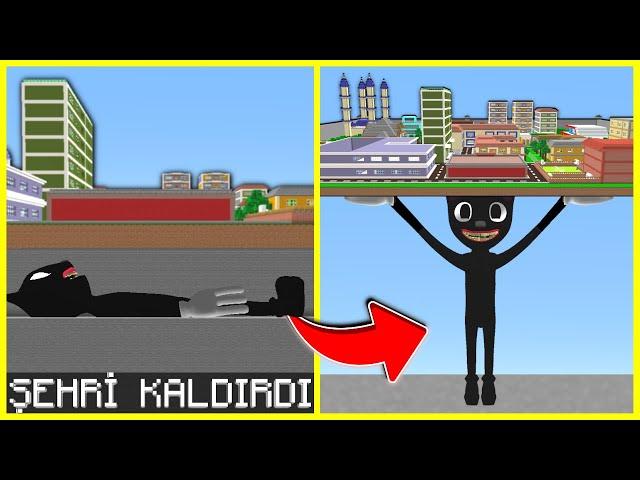 WE BUILD CARTOON CAT UNDER THE CITY, IT LEFT THE CITY IN THE AIR!  - Minecraft