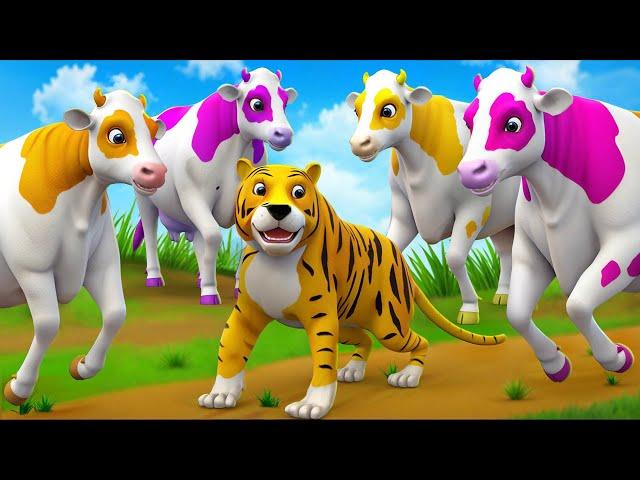 4 Color Cows in Epic Battle: Tiger vs Cow Family