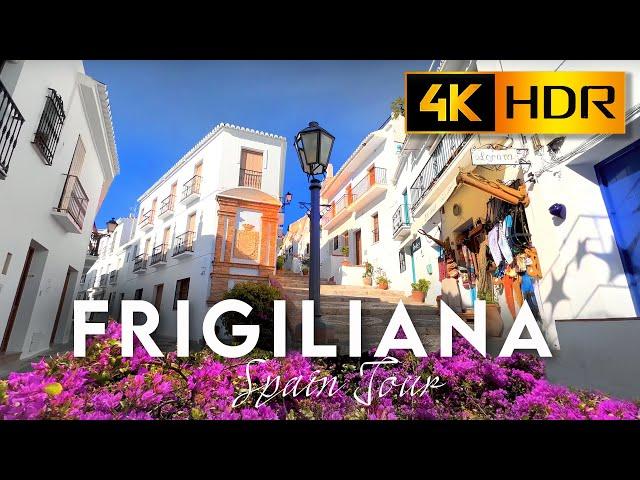 4K HDR WALK in FRIGILIANA SPAIN | Walking Tour on the NARROW STREETS with Beautiful White Buildings