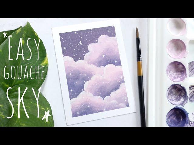 How to paint aesthetic clouds with gouache | Step by step tutorial for beginners | Easy sky painting