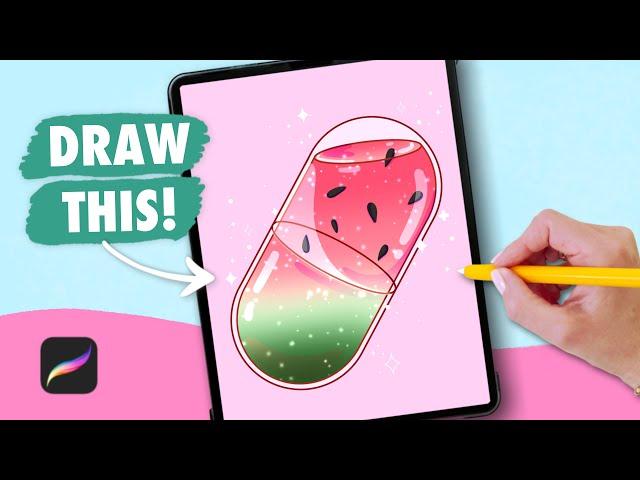 Draw With Me - Watermelon Capsule | Procreate Digital Art Drawing Tutorial for Beginners