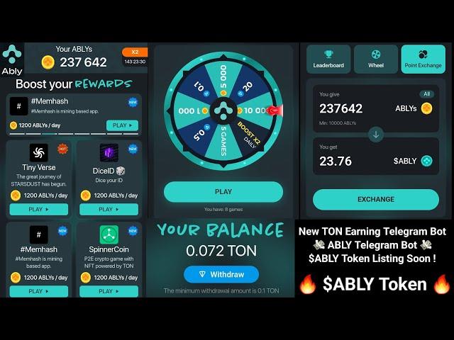 New TON Earning Telegram Bot | ABLY Telegram Bot | $ABLY Token Listing